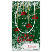 メリークリスマスレッド、グリーンと金ゴールドオーナメント スモールペーパーバッグ (正面)