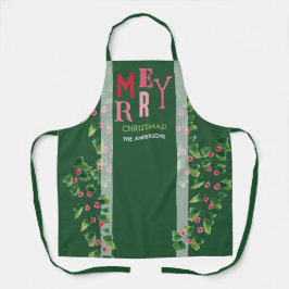 メリークリスマスレッド&グリーンウォーターリース エプロン