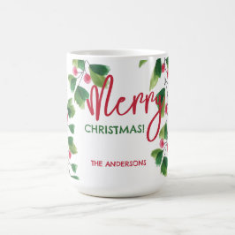メリークリスマスレッド&グリーンウォーターリース コーヒーマグカップ