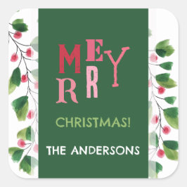 メリークリスマスレッド&グリーンウォーターリース スクエアシール