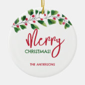 メリークリスマスレッド&グリーンウォーターリース セラミックオーナメント (正面)