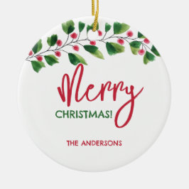 メリークリスマスレッド&グリーンウォーターリース セラミックオーナメント