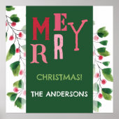 メリークリスマスレッド&グリーンウォーターリース ポスター (正面)