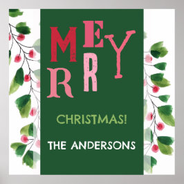 メリークリスマスレッド&グリーンウォーターリース ポスター
