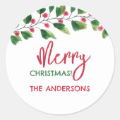 メリークリスマスレッド&グリーンウォーターリース ラウンドシール (正面)