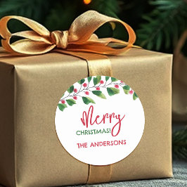 メリークリスマスレッド&グリーンウォーターリース ラウンドシール