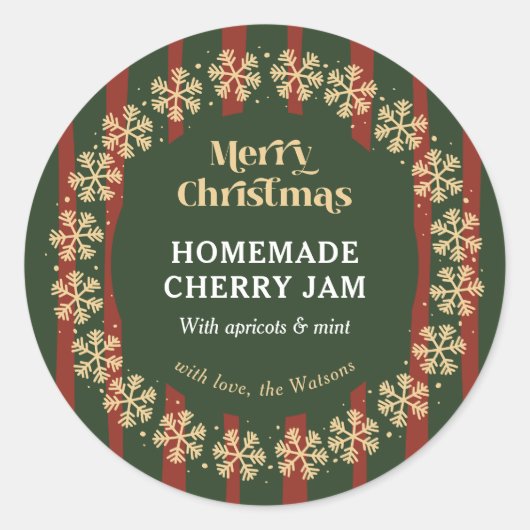 メリークリスマスレッド&グリーンストライプシズ自家製ギフト ラウンドシール (正面)