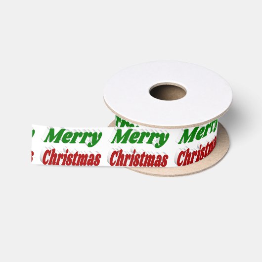 メリークリスマスレッド&グリーンタイポグラフィ サテンリボン (リール)