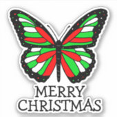 メリークリスマスレッド&グリーンバタフライ シール (正面)
