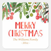 メリークリスマスレッド&グリーン家族 スクエアシール (正面)