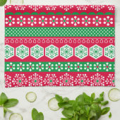 メリークリスマスレッド&グリーン雪 キッチンタオル (折り畳み)