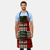 メリークリスマスレッド・グリーン・プレイド エプロン (着用した状態)