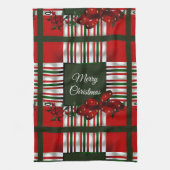 メリークリスマスレッド・グリーン・プレイド キッチンタオル (縦)