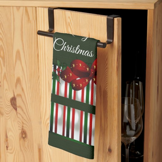 メリークリスマスレッド・グリーン・プレイド キッチンタオル (三つ折り)