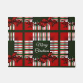 メリークリスマスレッド・グリーン・プレイド ドアマット (正面)