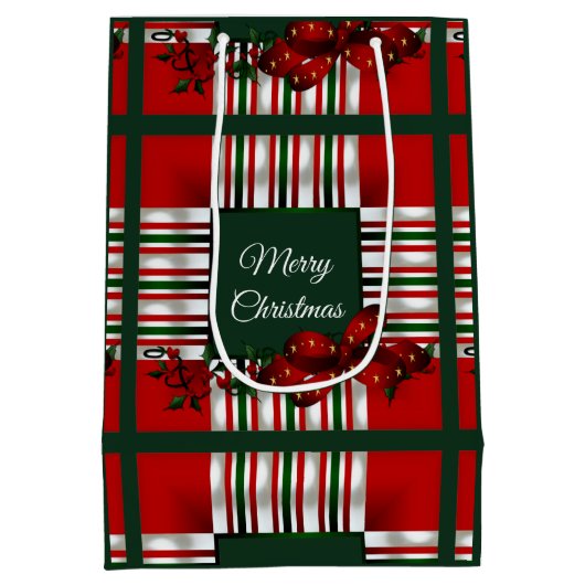 メリークリスマスレッド・グリーン・プレイド ミディアムペーパーバッグ (裏面)