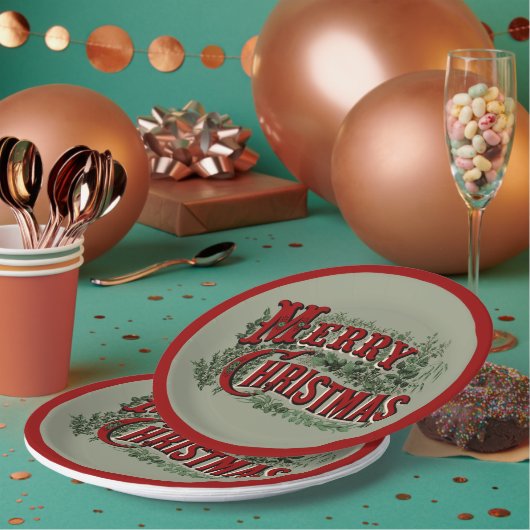 メリークリスマスレッド&グリーン ペーパープレート (複数)
