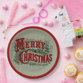 メリークリスマスレッド&グリーン ペーパープレート (パーティー)