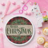 メリークリスマスレッド&ブラックプレイド紙プレート ペーパープレート (パーティー)