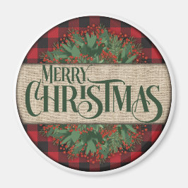 メリークリスマスレッド&ブラックプレイド マグネット