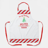メリークリスマスレッド&ホワイトストライプキャンディーケーン エプロン (正面)