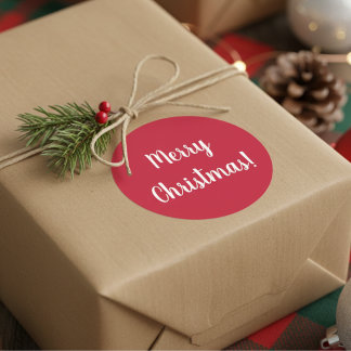 メリークリスマスレッド&ホワイトタイポグラフィフェスティバル ラウンドシール