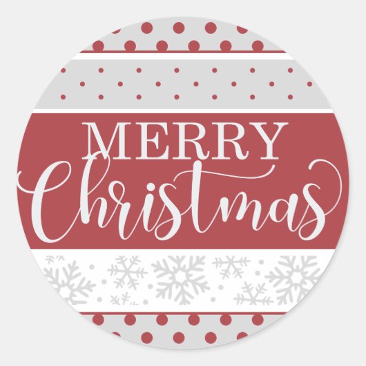 メリークリスマスレッド&ホワイト装飾ステッカー ラウンドシール (正面)