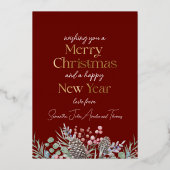 メリークリスマスレッド&金ゴールドファミリーフォト 箔シーズンカード (裏面)