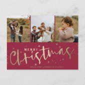 メリークリスマスレッド&金ゴールドフェイクフォトクリスマス ポストカード (正面)