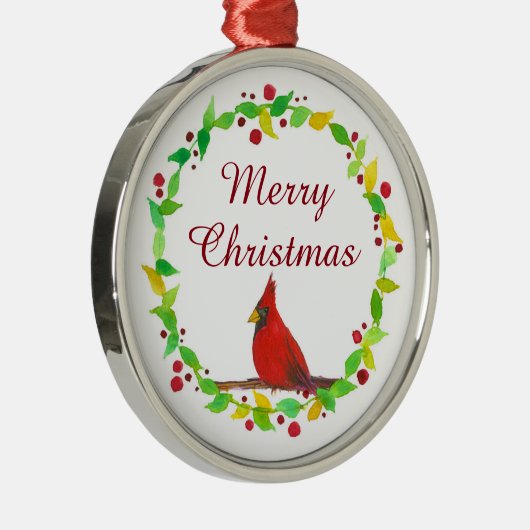 メリークリスマスレッド（鳥）ショウジョウコウカンチョウウォーター色 メタルオーナメント (右)