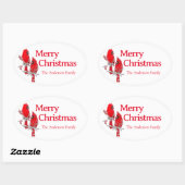 メリークリスマスレッド(鳥)ショウジョウコウカンチョウバードフェスティバル 楕円形シール (シート)