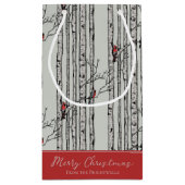 メリークリスマスレッド（鳥）ショウジョウコウカンチョウバード&樺の木ツリー スモールペーパーバッグ (裏面)