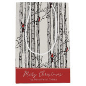 メリークリスマスレッド(鳥)ショウジョウコウカンチョウバード&樺の木ツリー ミディアムペーパーバッグ (正面)