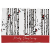 メリークリスマスレッド（鳥）ショウジョウコウカンチョウバード&樺の木ツリー ラージペーパーバッグ (裏面)