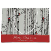 メリークリスマスレッド(鳥)ショウジョウコウカンチョウバード&樺の木ツリー ラージペーパーバッグ (正面)