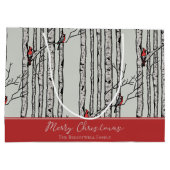 メリークリスマスレッド(鳥)ショウジョウコウカンチョウバード&樺の木ツリー ラージペーパーバッグ (裏面)