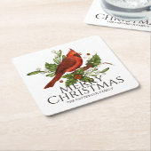 メリークリスマスレッド(鳥)ショウジョウコウカンチョウホリーパーソナライズされた スクエアペーパーコースター (アングル)