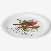 メリークリスマスレッド(鳥)ショウジョウコウカンチョウホリーパーソナライズされた ペーパープレート (アングル)
