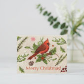 メリークリスマスレッド（鳥）ショウジョウコウカンチョウ ポストカード (スタンド正面)