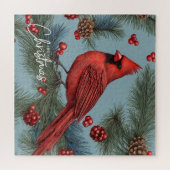 メリークリスマスレッド(鳥)ショウジョウコウカンチョウ,果実,ピネコン ジグソーパズル (横)