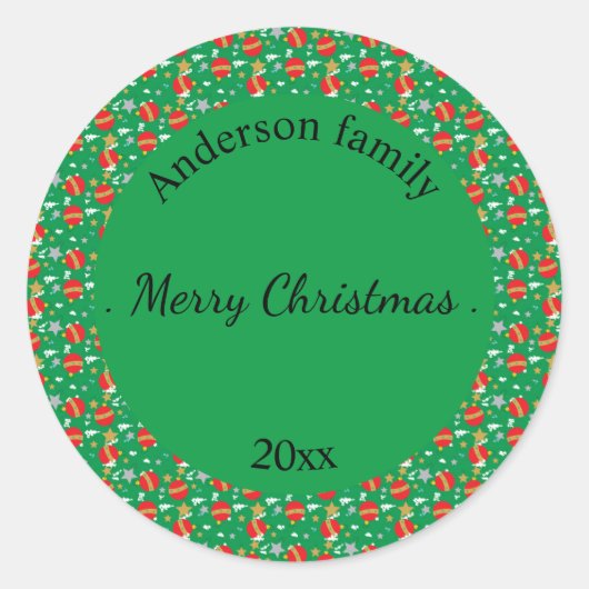 メリークリスマスレトロの名前と日付の場所 ラウンドシール (正面)