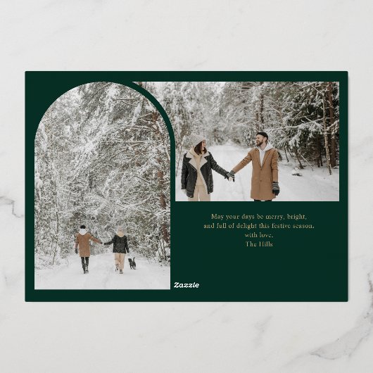 メリークリスマスレトロアーチフォトコラージュ 箔シーズンカード (裏面)