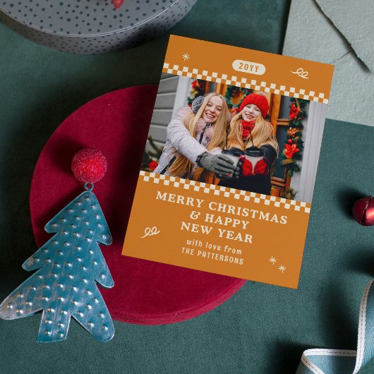 メリークリスマスレトロオレンジパーソナライズされた色 シーズンカード