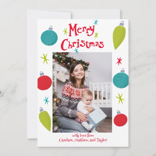 メリークリスマスレトロオーナメント写真 シーズンカード (正面)