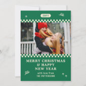 メリークリスマスレトログリーンフォトパーソナライズされた シーズンカード (正面)