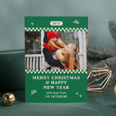 メリークリスマスレトログリーンフォトパーソナライズされた シーズンカード