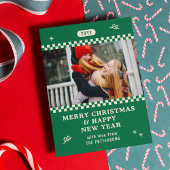 メリークリスマスレトログリーンフォトパーソナライズされた シーズンカード