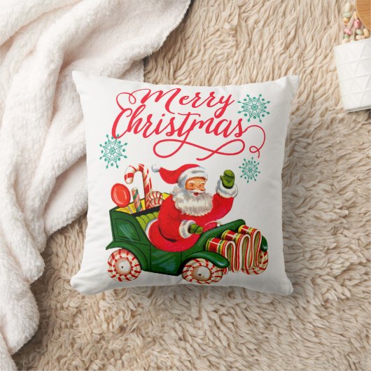 メリークリスマスレトロサンタクロースinキャンディカー クッション (ブランケット)