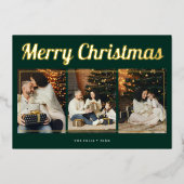 メリークリスマスレトロスクリプトフォトグリーン 箔シーズンカード (正面)