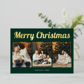 メリークリスマスレトロスクリプトフォトグリーン 箔シーズンカード (立ち正面)